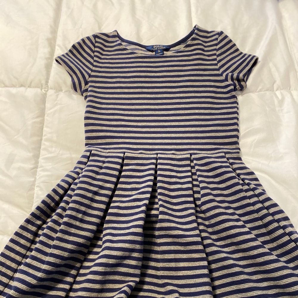Blue and Grey striped dress. Big kids dress.
